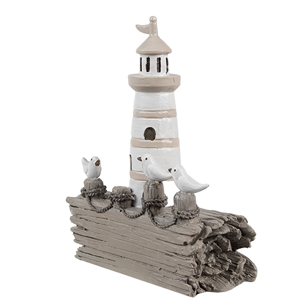Decoratie Beeld Vuurtoren 10x4x12 cm Wit Bruin Kunststof
