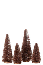 J-Line decoratie Kerstboom Glitter - kunststof - bruin - doos van 8