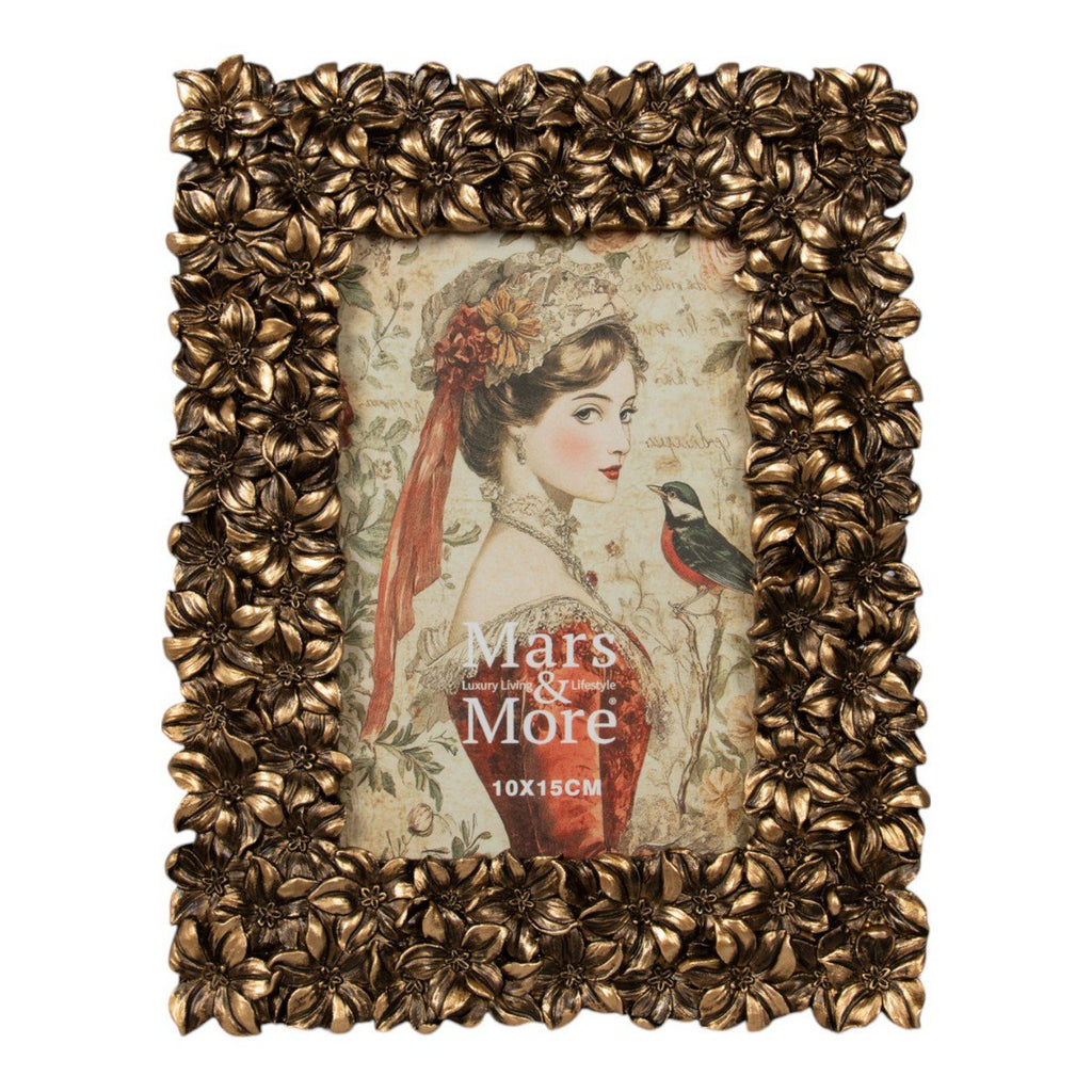 Fotolijst rechthoek allover bloemen hars goud 17x2x22cm