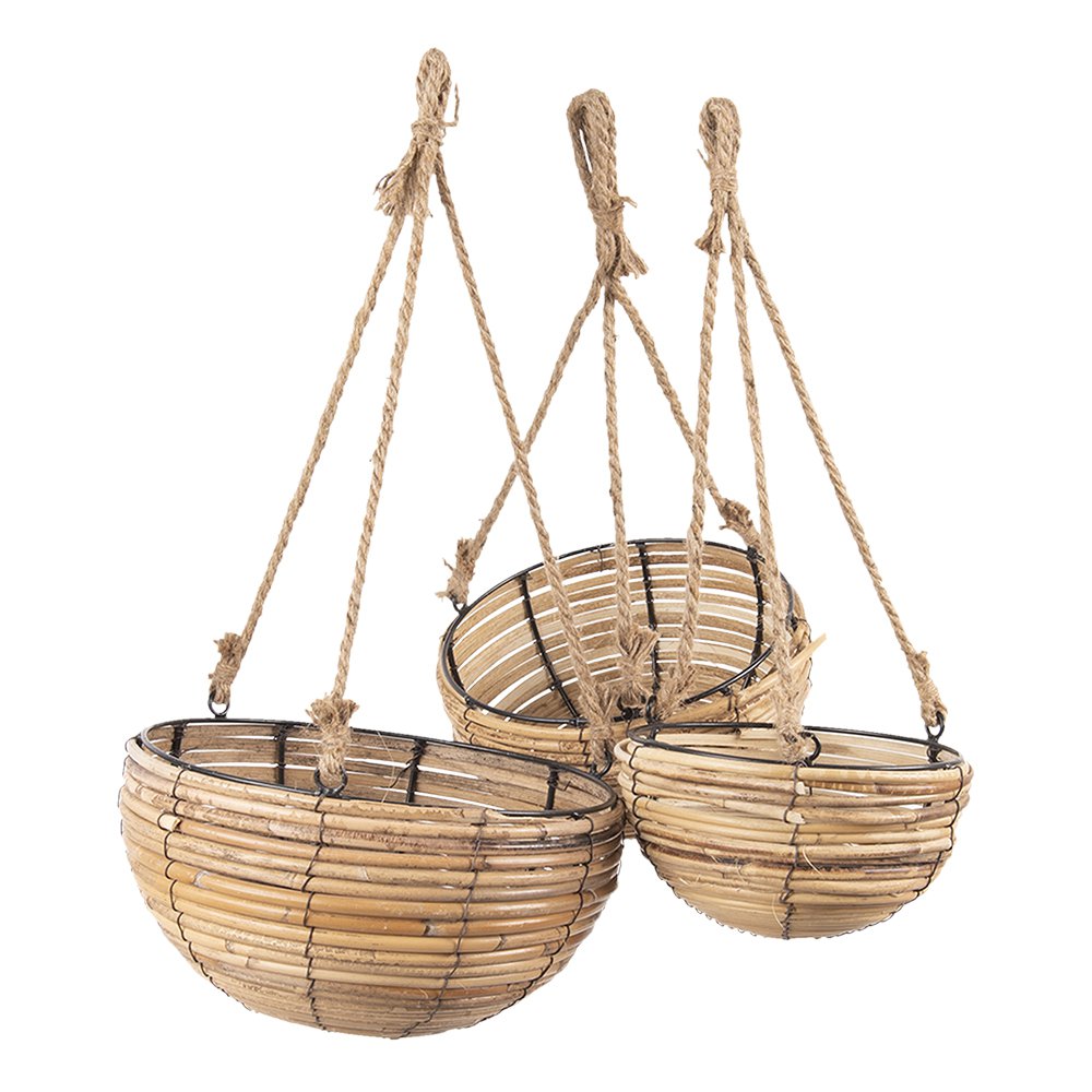 Plantenhanger Set van 3 Bruin Rotan Hangpot