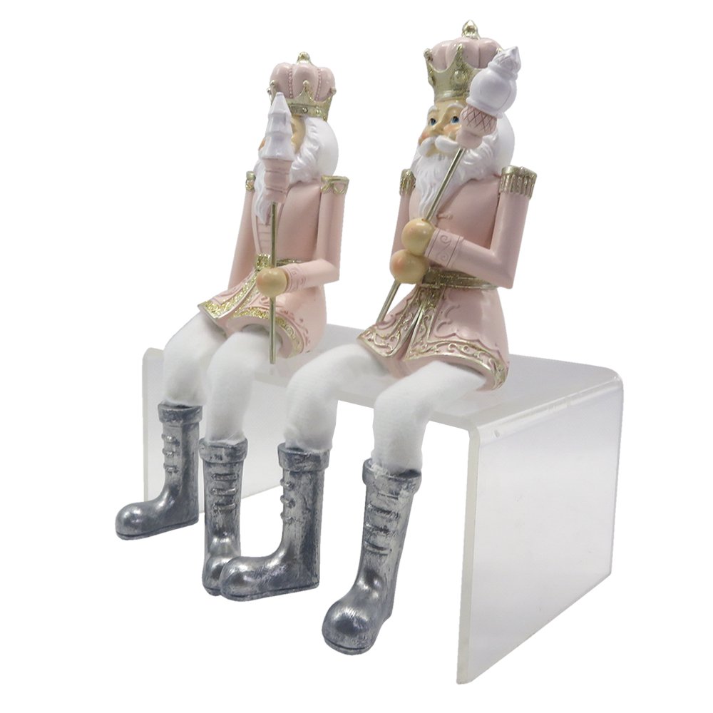 Beeld Notenkraker 6x6x12/21 cm Roze Wit Kunststof Kerstdecoratie
