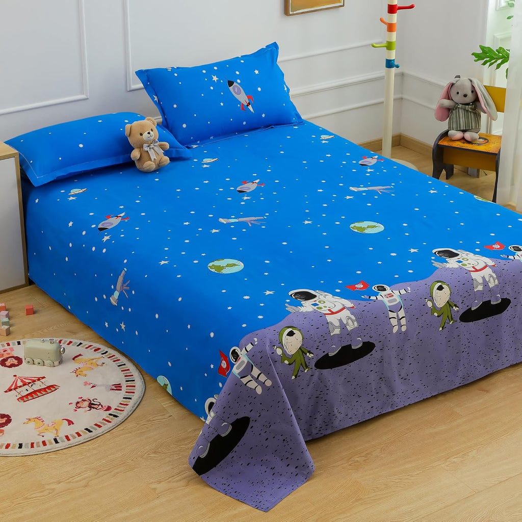 Tweepersoonslakenset voor kinderen - Cosmic Adventure Design - 180 TC katoenmix, dubbel (225x250cm)