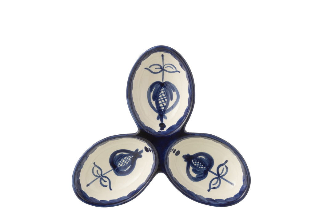J-Line serveerschaal Granada Clover - keramiek - wit/blauw