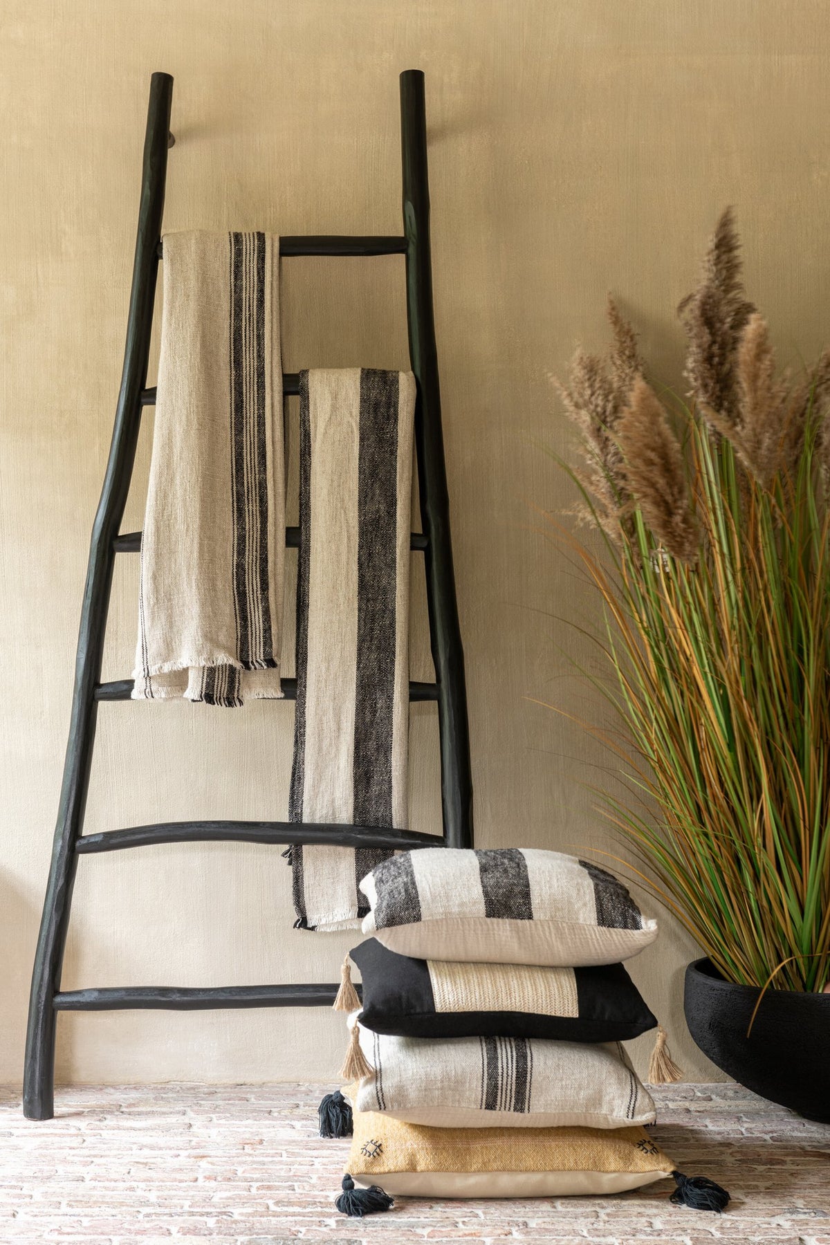 J-Line Ladder 6 Stappen Teak Hout Zwart