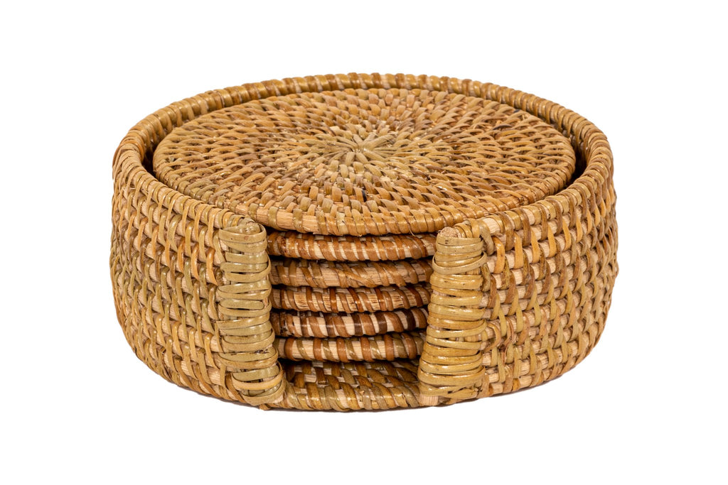 Glazen achtbaan rattan - set/6 - dia 10 cm
