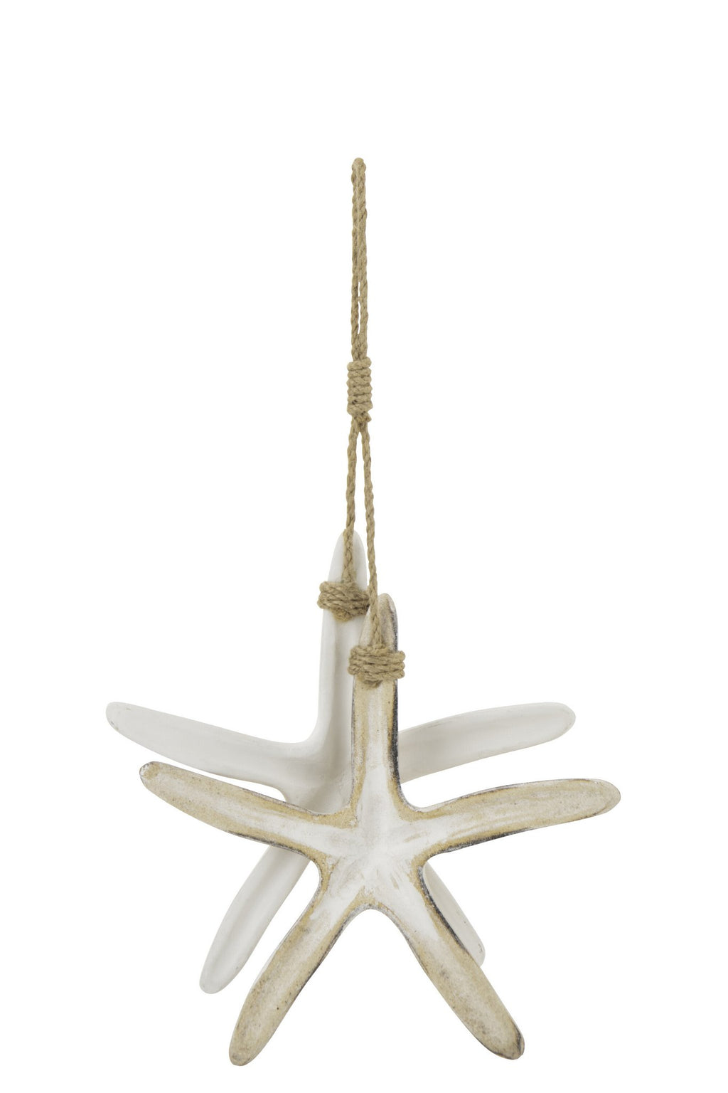 J-Line decoratie Hanger Zeester - polyresin/touw - wit/natur