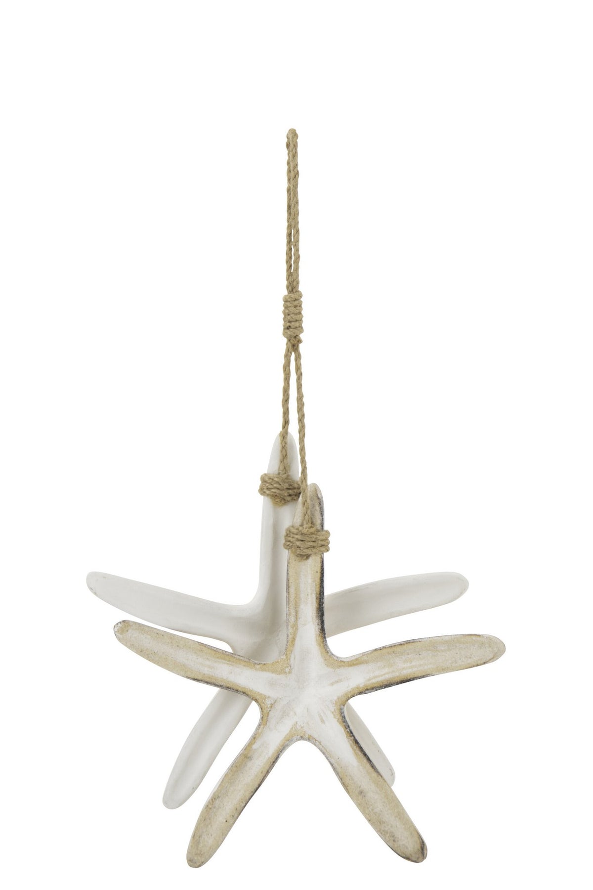 J-Line decoratie Hanger Zeester - polyresin/touw - wit/natur