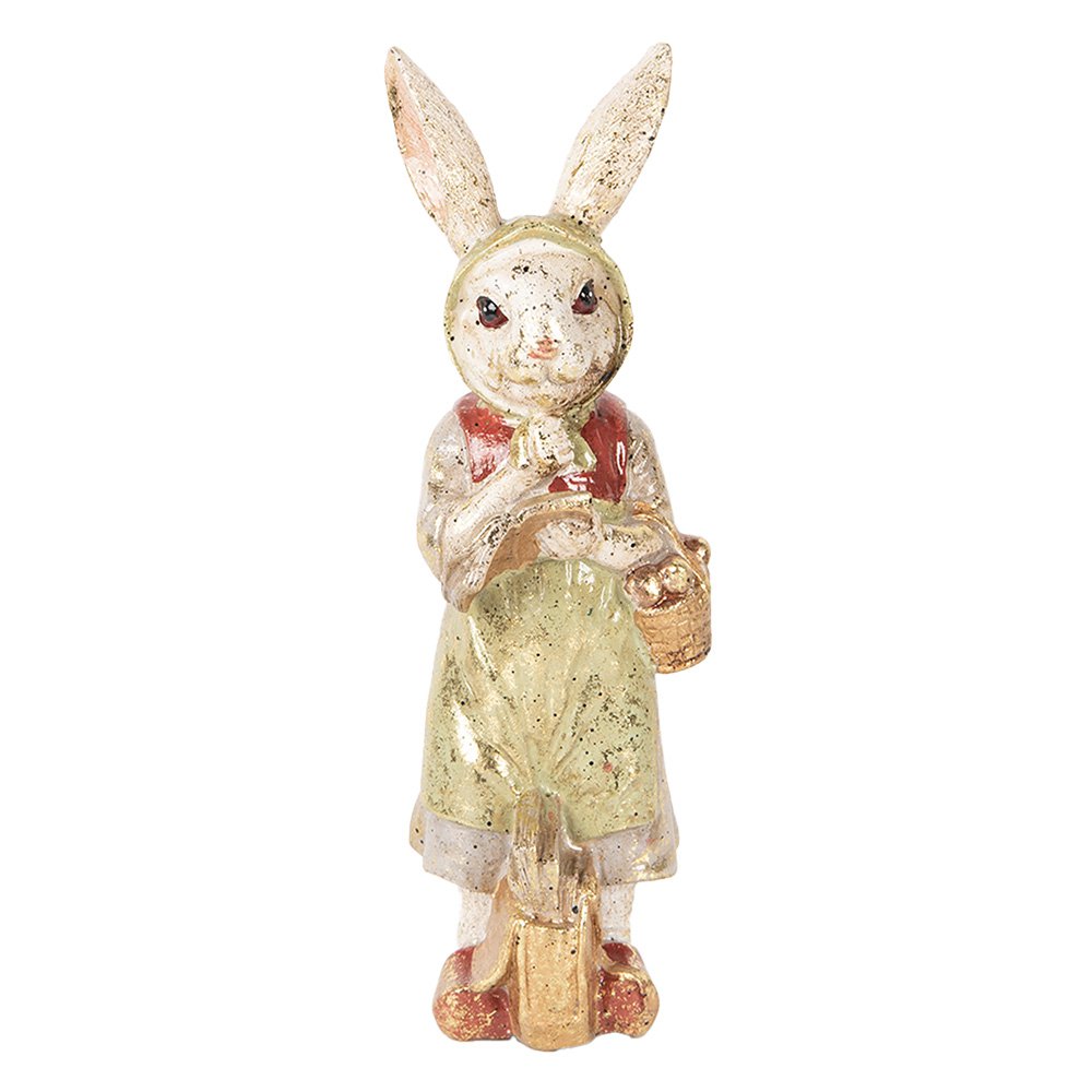 Decoratie Beeld Konijn 7x6x21 cm Beige Groen Kunststof