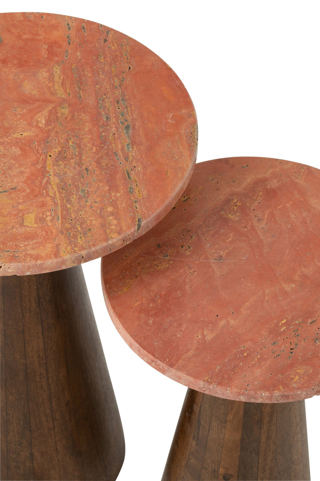J-Line bijzettafel Rond Marmer - hout - terracotta/bruin - set van 2
