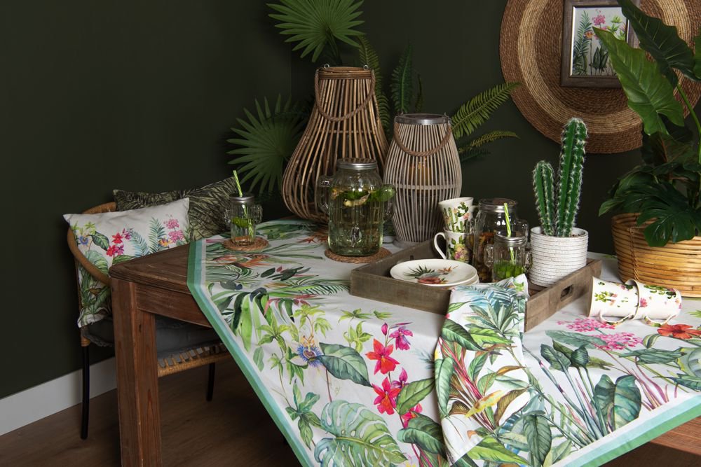 Kussenhoes 40x40 cm Wit Groen Katoen Jungle Botanics Sierkussenhoes