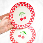 Serveerbord | Keramiek Geruit Kers | Set van 2, 7 inch