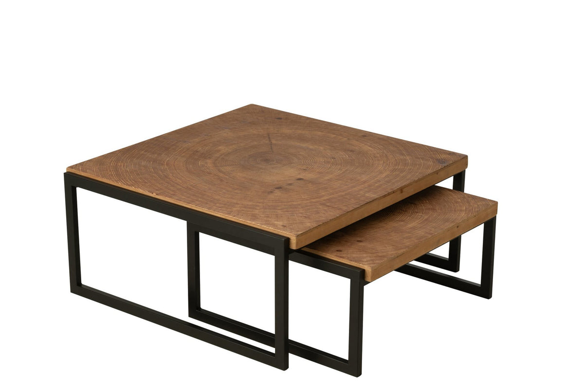 J-Line salontafel Dos - hout - naturel/zwart - set van 2