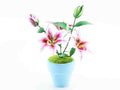 Bouwpakket 3D Model DIY Roze Lelies in Pot- gekleurd- metaal