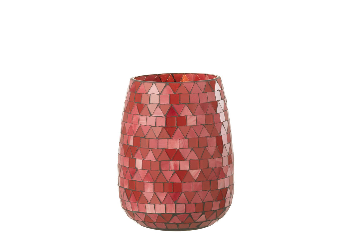 J-Line Windlicht Mozaiek Driehoek Glas Rood/Roze Medium