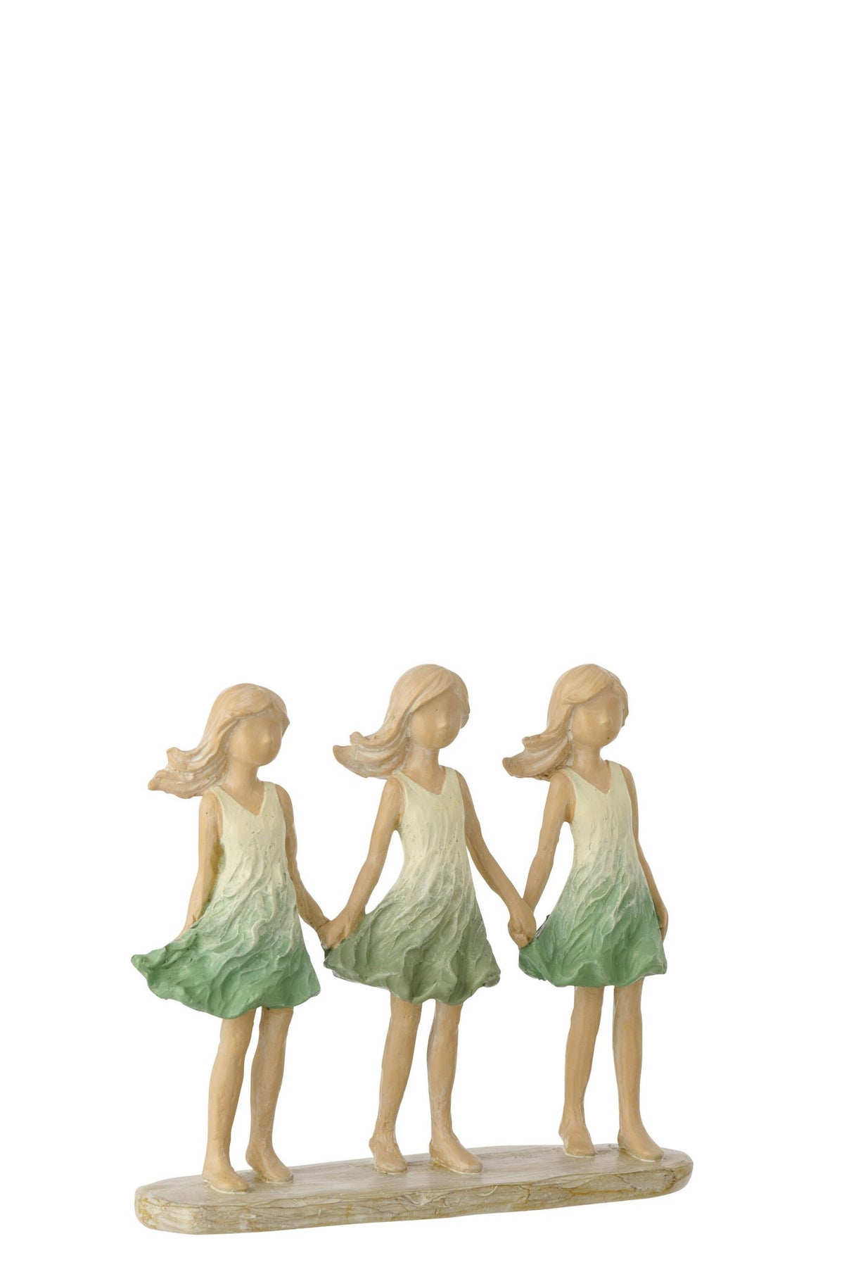 J-Line decoratie Kinderen Zussen - polyresin - groen/ecru
