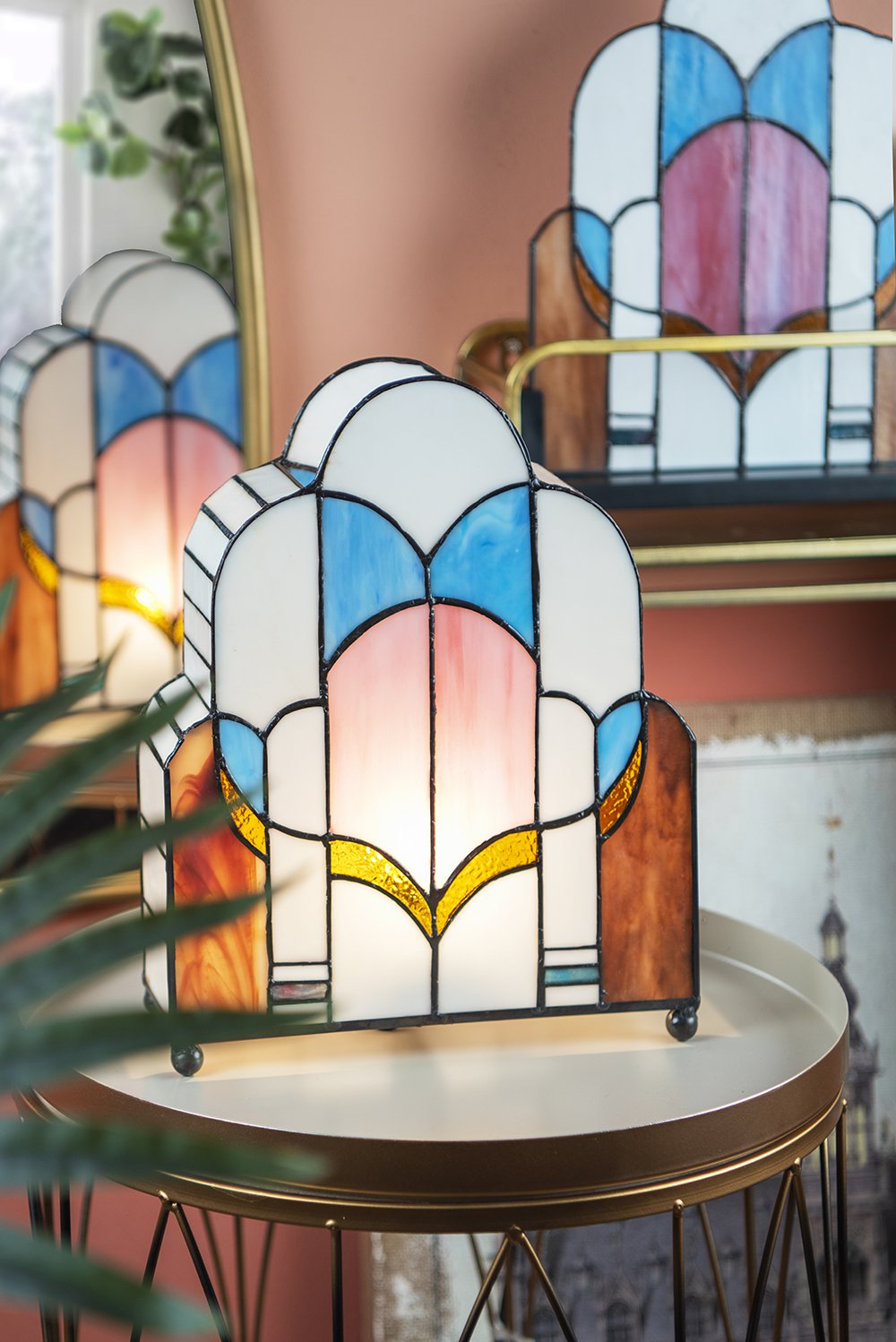 Tiffany Tafellamp 30x4x25 cm Wit Roze Glas Tiffany Bureaulamp