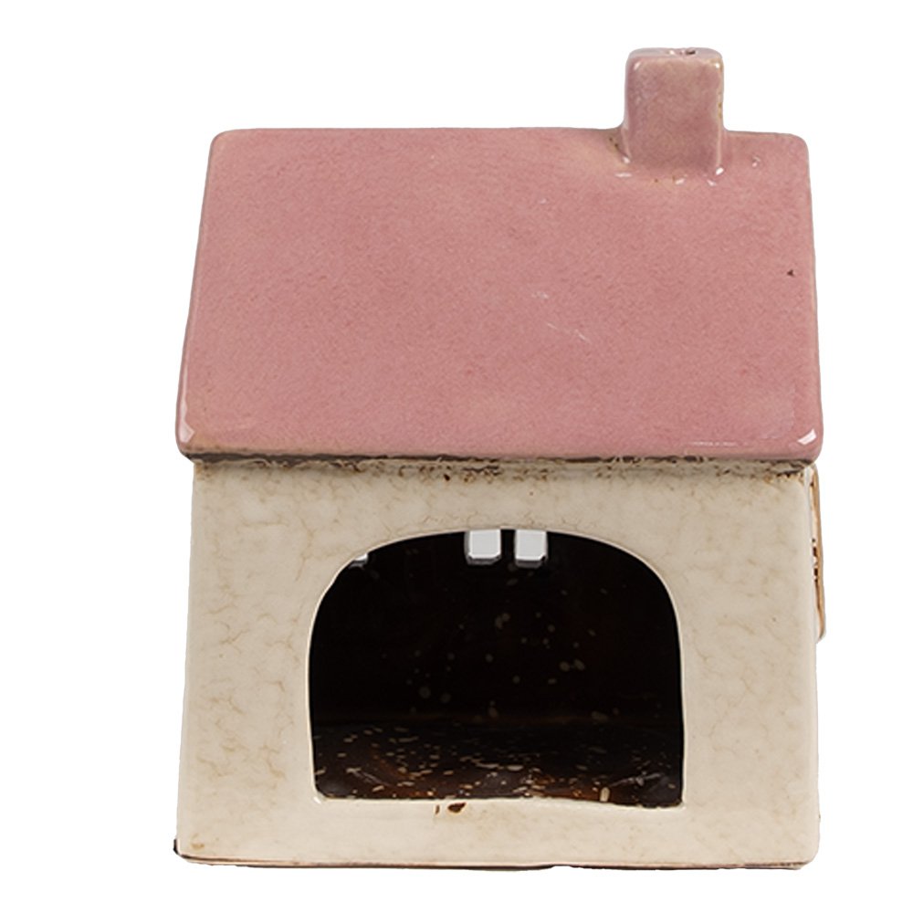 Waxinelichthouder Huis 13x10x16 cm Beige Roze Keramiek Theelichthouder