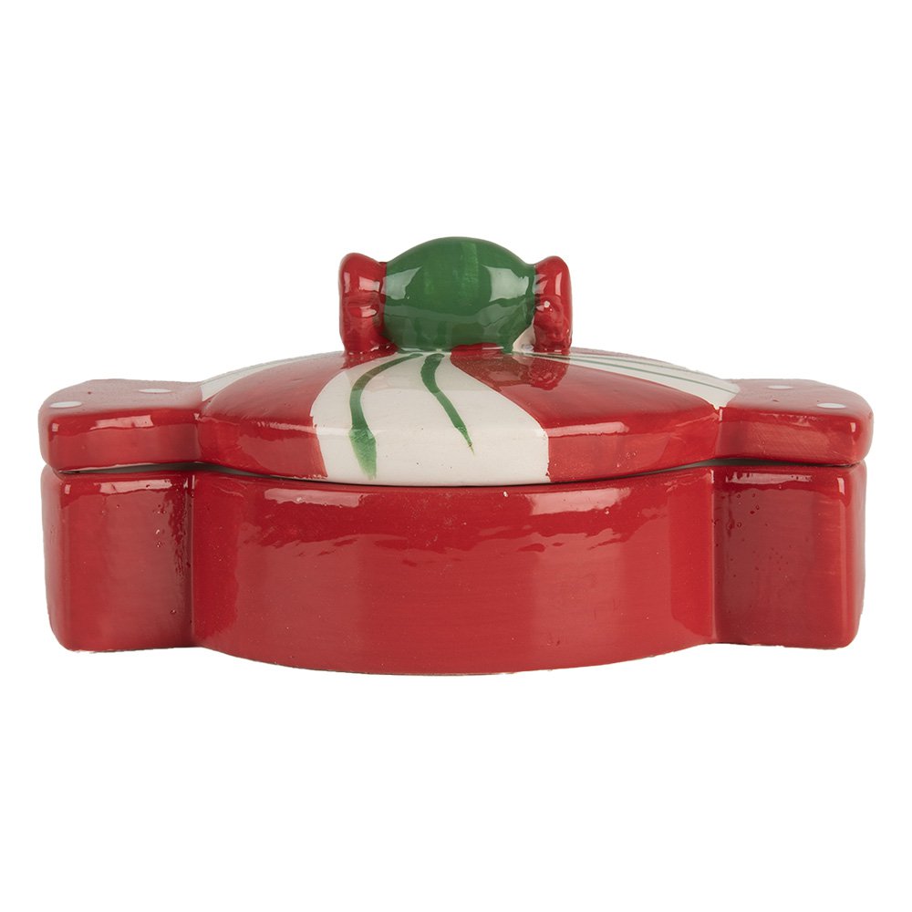 Voorraadpot 14x10x8 cm Rood Wit Keramiek