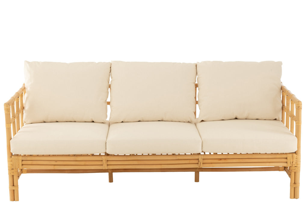 J-Line zetel Elise + kussen 3 Personen - rotan/textiel - naturel/wit
