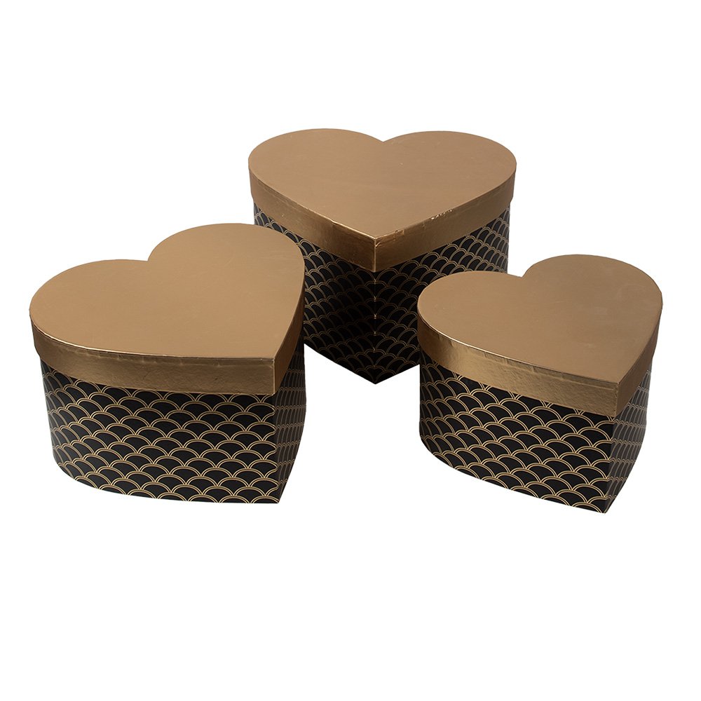 Opbergdoos Set van 3 27x24x15 / 24x21x14 / 21x19x12 cm Zwart Goudkleurig Karton