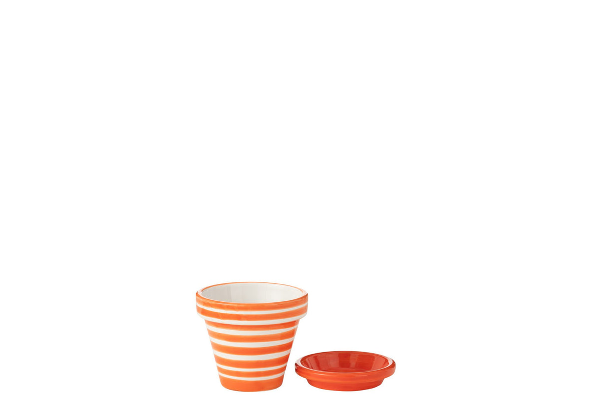 J-Line bloempot Granada Stripes - keramiek - oranje - XS - Ø 17 cm