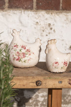Decoratie Kip 9x6x11 cm Beige Keramiek Bloemen
