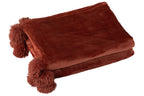 J-Line Plaid Pompon - polyester - marsala rood - 170 x 130 cm