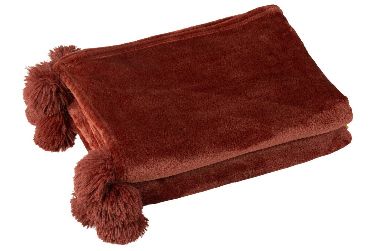 J-Line Plaid Pompon - polyester - marsala rood - 170 x 130 cm