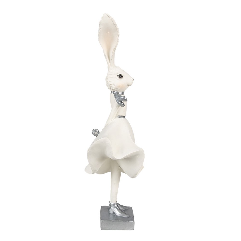 Beeld Konijn 37 cm Wit Zilverkleurig Polyresin Paasdecoratie