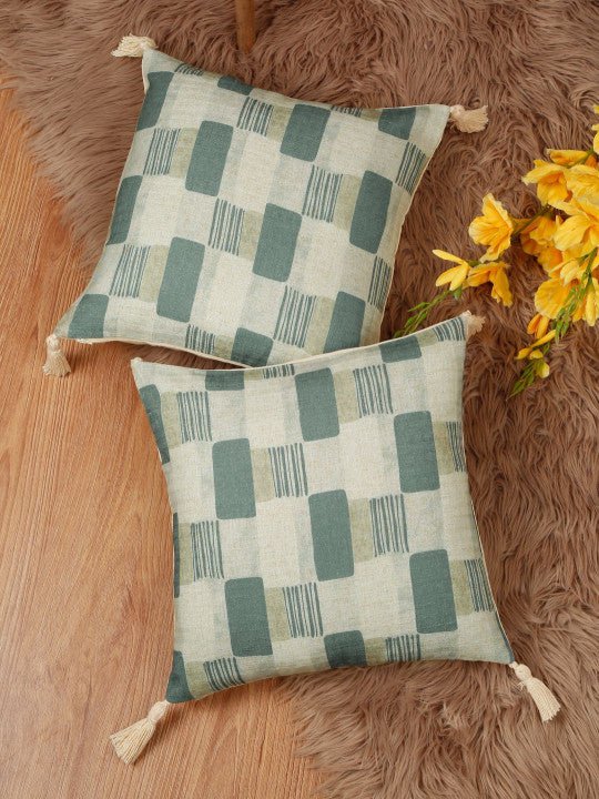 Set van 2 - Kussenslopen met kleurblokken – Huishoudtextiel – Linnen stof – Vierkant