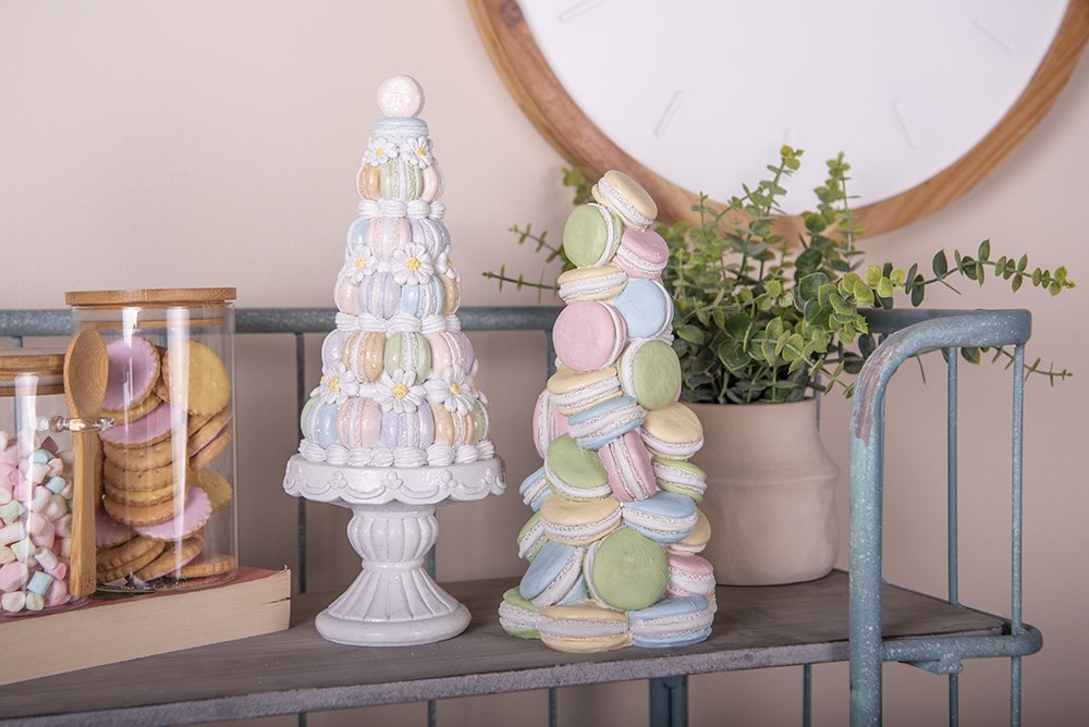 Decoratie Beeld Macarons Ø 12x25 cm Blauw Roze Kunststof