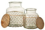J-Line pot Deksel Breiwerk - glas/hout/jute - transparant - L