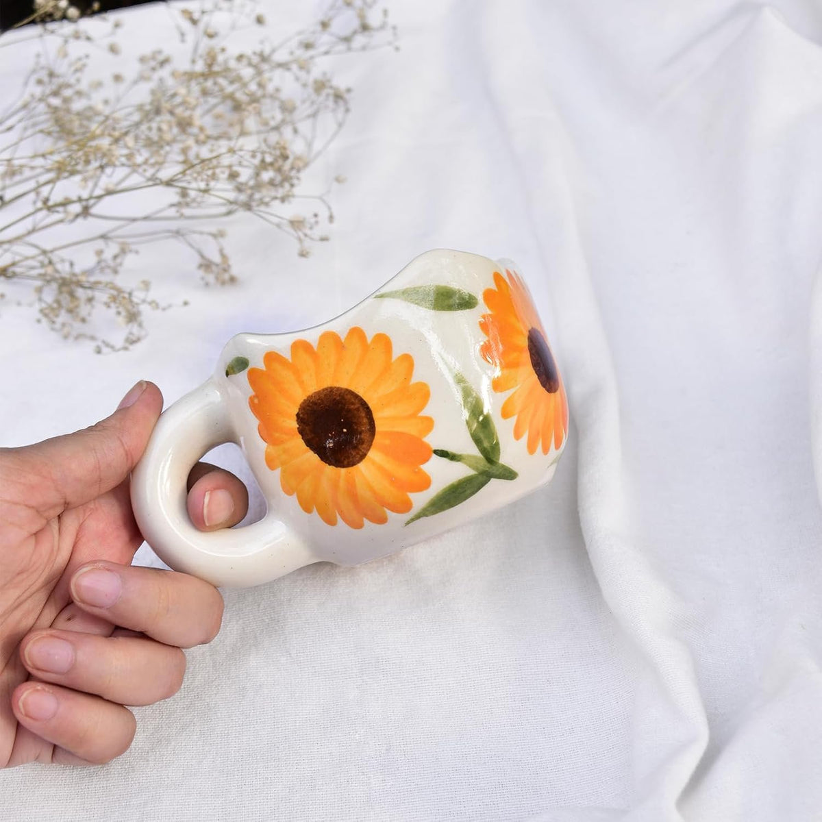 Koffiemok | Calendula bloem keramische thee handgemaakt | Klei