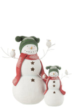 J-Line figuur sneeuwman Vogels - polyresin - rood/green - large