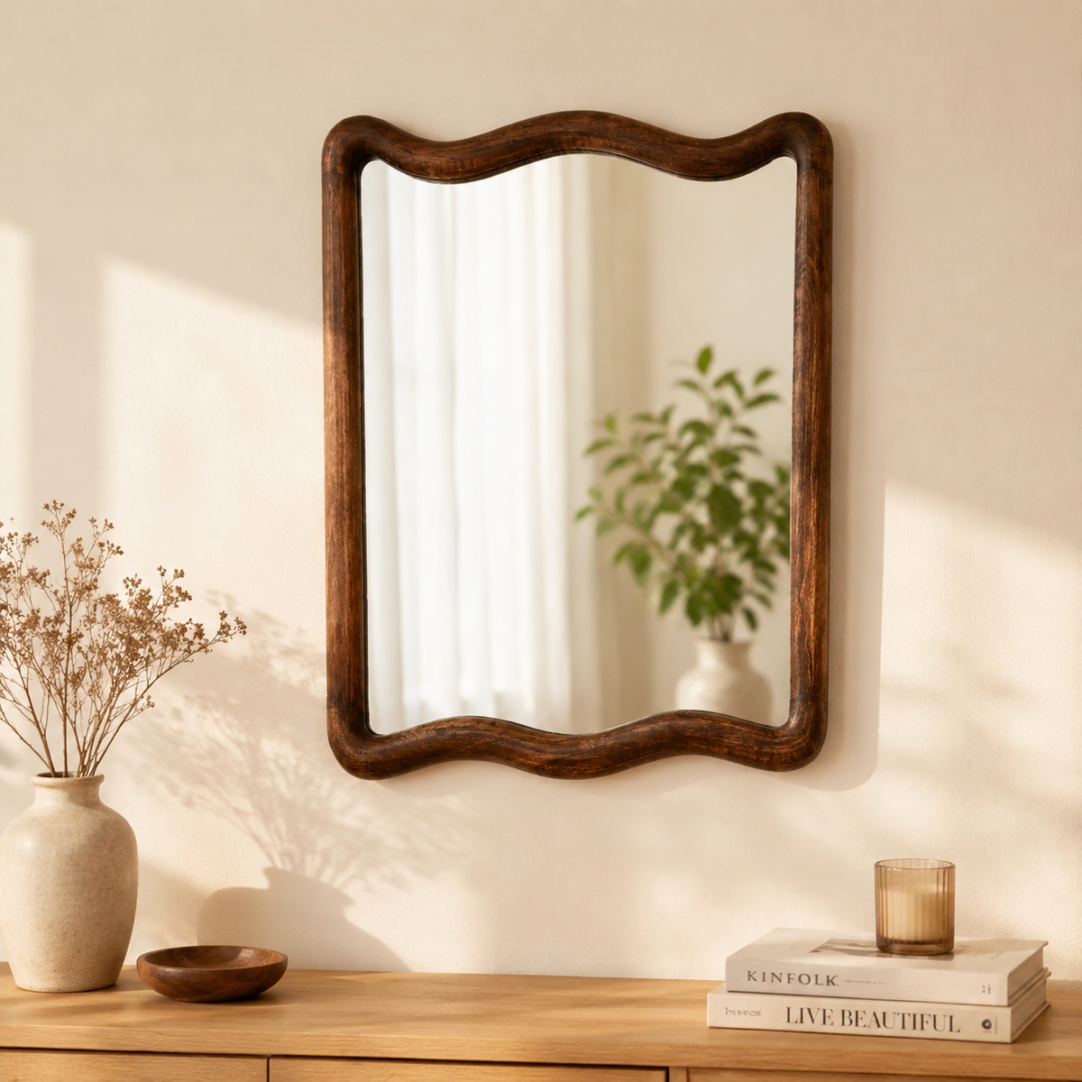 Soft Wave wandspiegel in massief mangohouten frame 75x100 cm