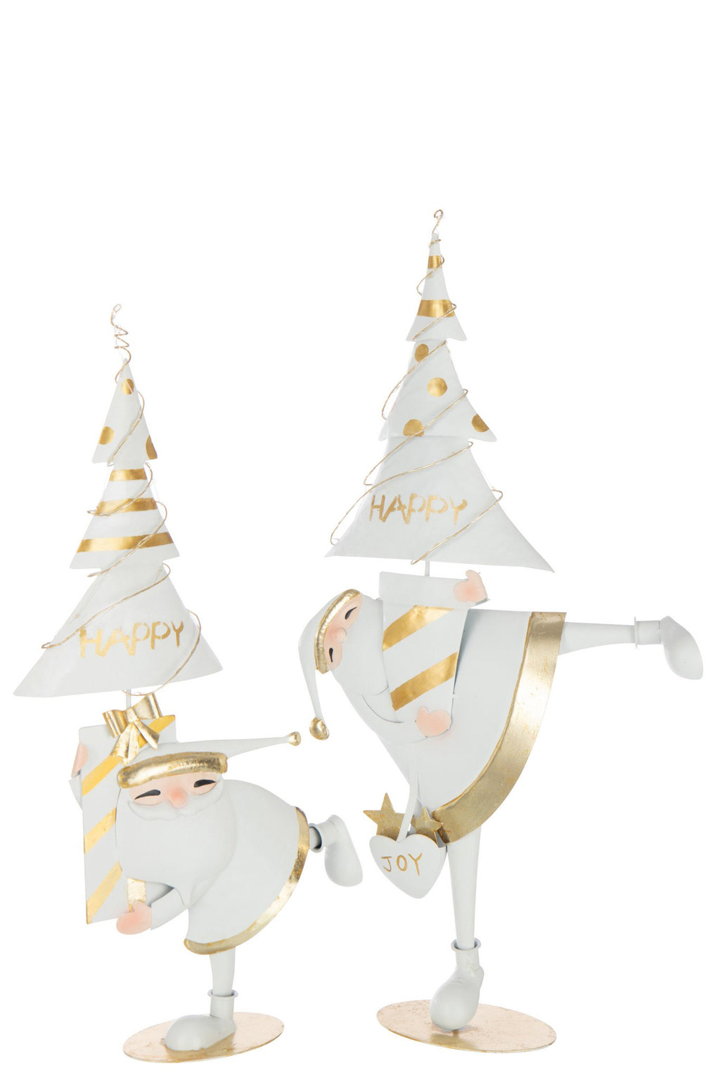 J-Line figuur Kerstman Boom - ijzer - goud/wit - L - LED lichtjes