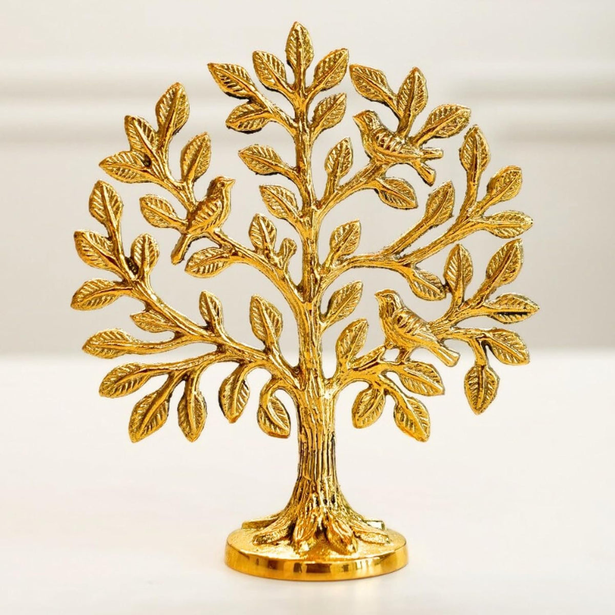 Messing levensboomornament – puur massief messing – 17,5 cm tafelbladdecor