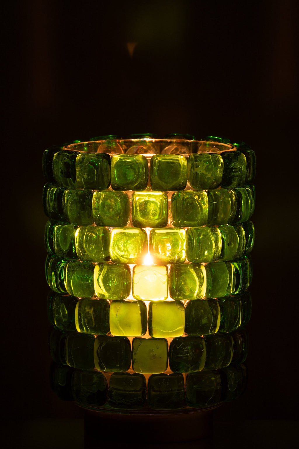 J-Line Theelicht Vierkant Mozaiek Glas Groen Large