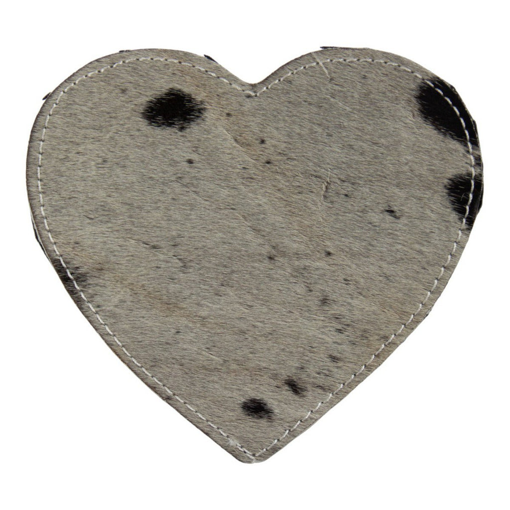 Onderzetter koehuid hart zwart/wit 14cm