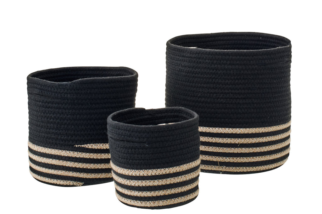 J-Line mand Gestreept - polyester - zwart/beige - set van 3