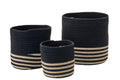 J-Line mand Gestreept - polyester - zwart/beige - set van 3