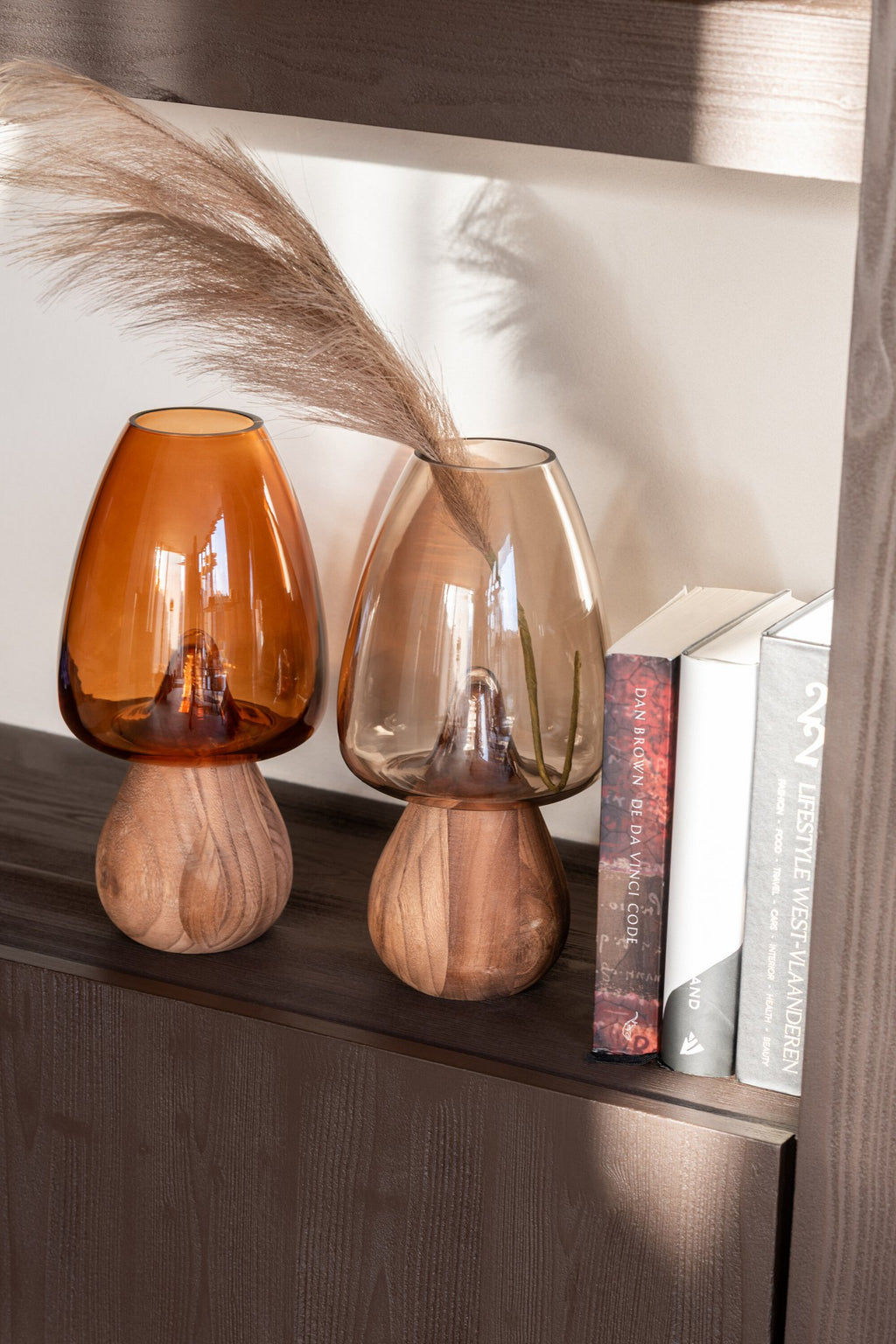 J-Line vaas Paddenstoel Hoog - glas - grijs