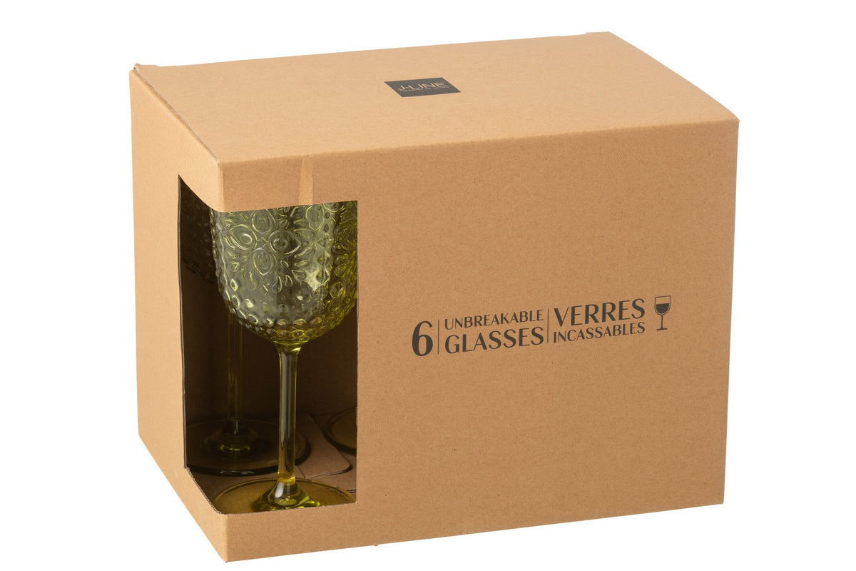 J-Line Doos 6 Wijnglazen Plastic Groen