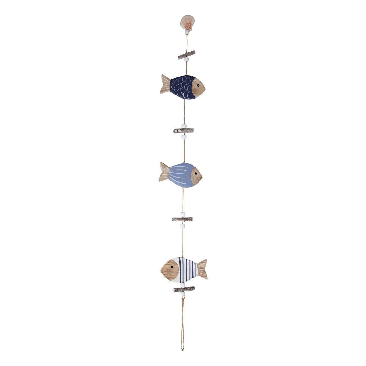 Garland vis hout blauw-wit 70cm