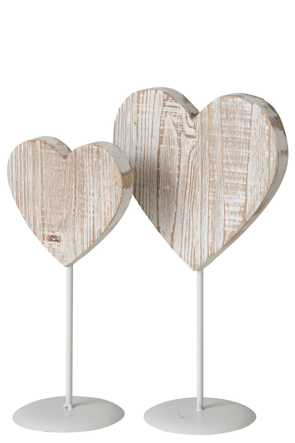 J-Line Hart op voet - hout - gebroken wit - large
