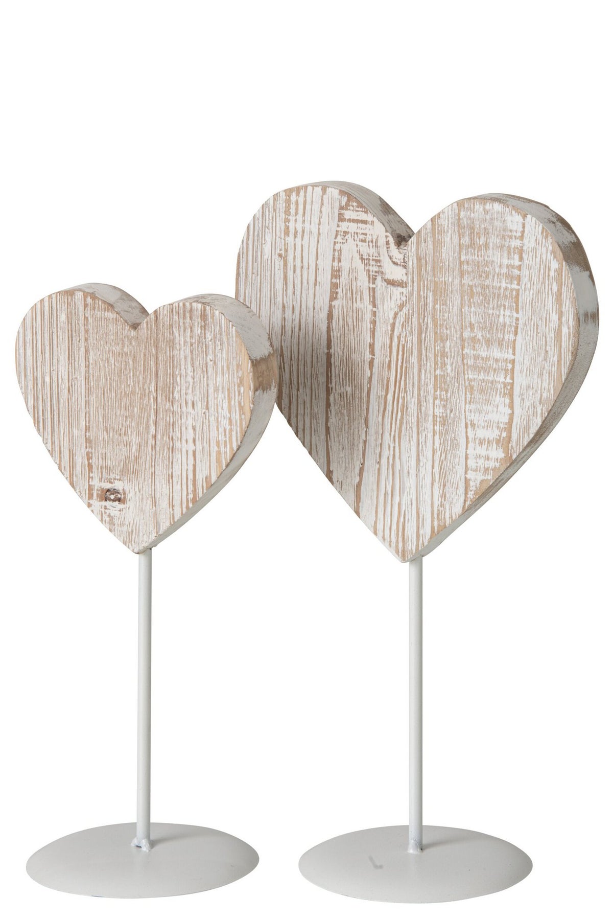 J-Line Hart op voet - hout - gebroken wit - large