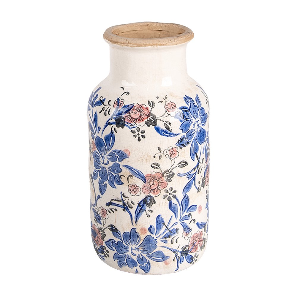 Vaas Ø 14x26 cm Beige Blauw Keramiek Bloemen