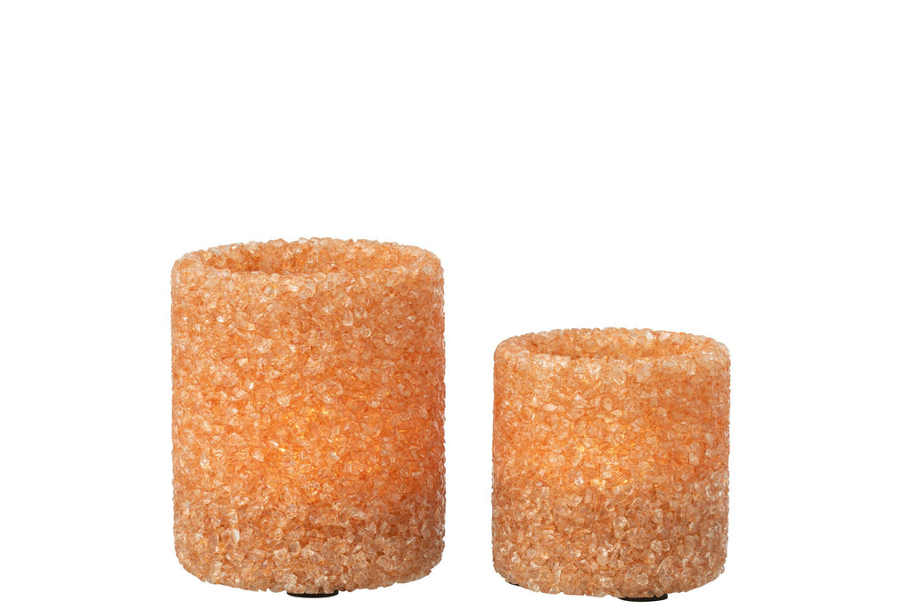 J-Line theelichthouder - steen/glas - roestbruin - set van 2