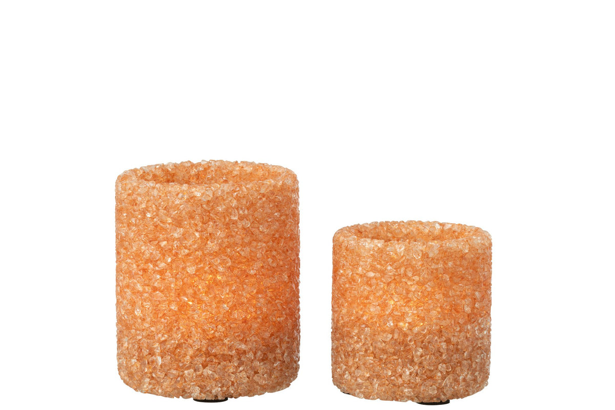 J-Line theelichthouder - steen/glas - roestbruin - set van 2