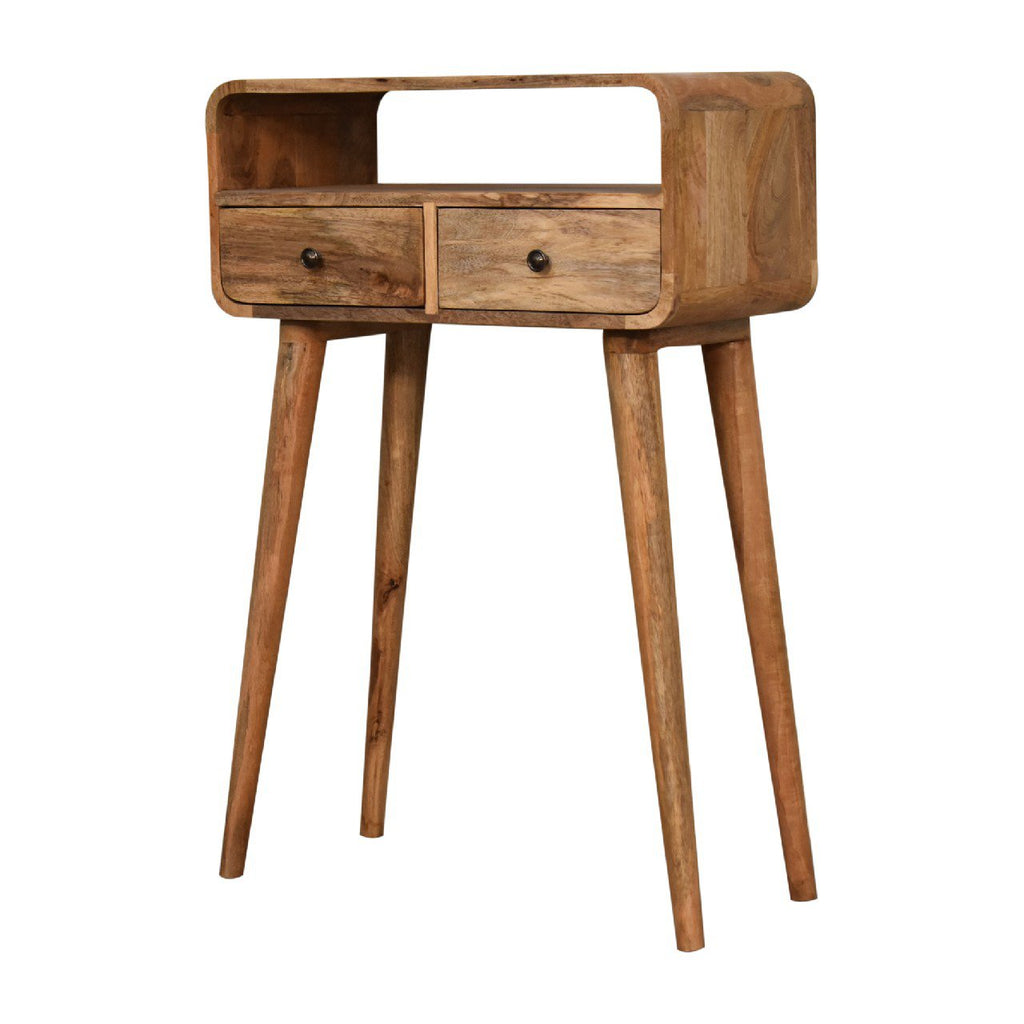 Massief hout, kleine gebogen console, licht eiken afwerking